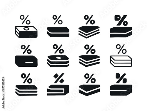 Interest Rates Icon Set. Interest rates and bonds. Icon set. Set Logo of Interest rates and bonds: stacked bonds icon. harmonious logo variations of the same