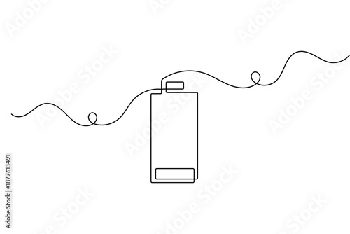 Minimalist battery icon one line art drawing concept of energy and power vector illustration