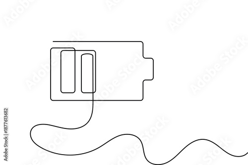 Battery symbol hand drawn in continuous line art style for minimalist tech design element