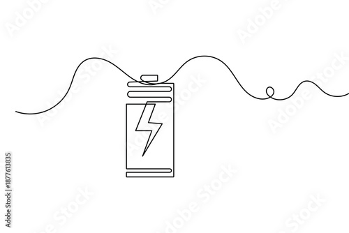 Battery symbol hand drawn in continuous line art style for minimalist tech design element