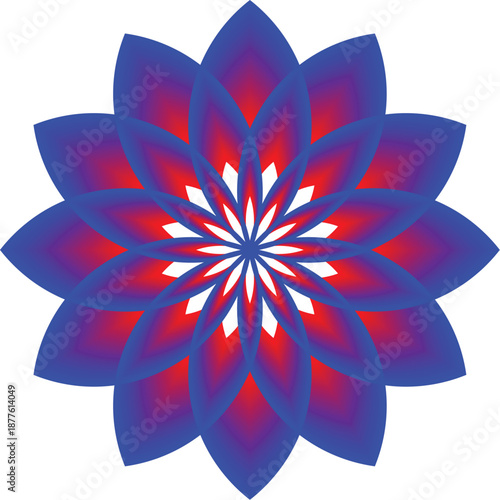Blue and Red Radial Flower Pattern with White Center