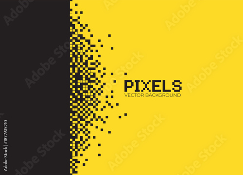 Abstract Pixel Dissolve Transition with Black and Yellow Contrast