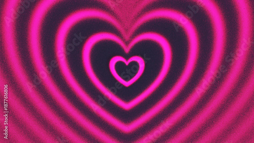 Dreamy glowing pink hearts with grainy texture created from thousands of individual dots. Love symbol and passion for Valentine’s Day, greeting card, romantic promotion, social media content. Vector