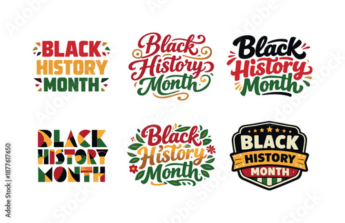 Harmonious Lettering Variations. Black history inspiration. Set lettering. harmonious lettering variations of the same emblematic concept, each with different