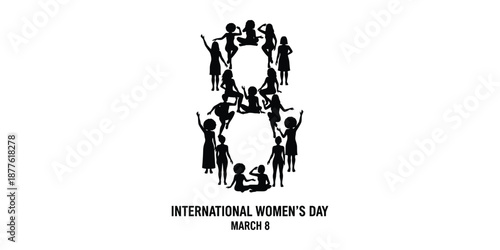 Celebrating International Women's Day with a symbol formed by a group of women, a powerful representation of solidarity and empowerment on March 8th