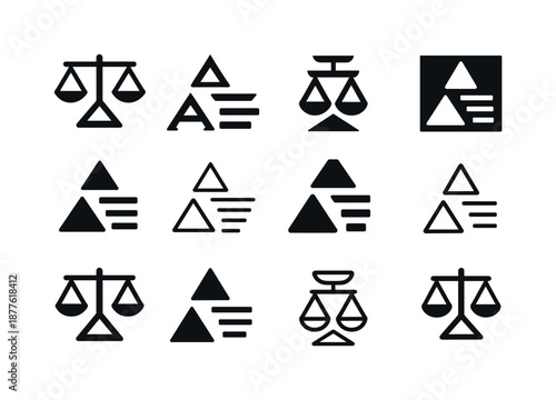 Typographic Logo Grid. Typographic hierarchy. Icon set. Set Logo of typographic hierarchy: scale indicator. harmonious logo variations of the same emblematic
