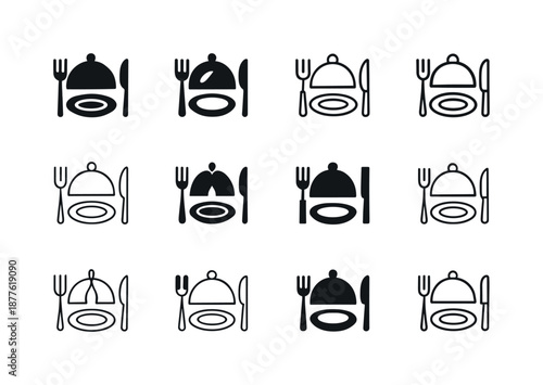 Cooking Logo Icons. cooking show. Icon set. Set Logo of cooking show: food plating. harmonious logo variations of the same emblematic concept, each with