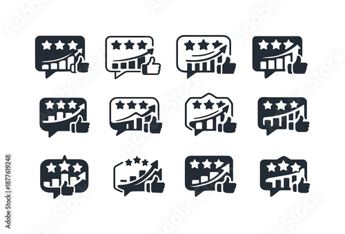 Online Feedback Icon Set. Impact of online reviews and customer feedback on trade. Icon set. Set Logo of impact of online reviews and customer feedback on