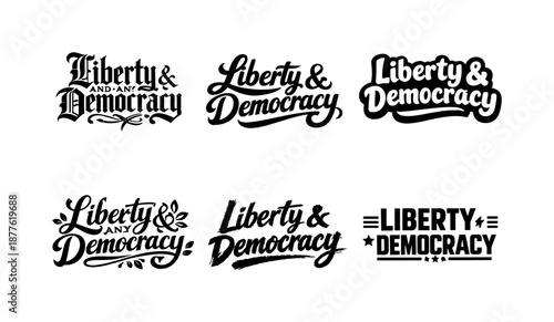 Lettering Harmony Grid. Liberty and democracy words. Set lettering. harmonious lettering variations of the same emblematic concept, each with different