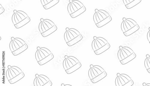 Beanie Hat Seamless Pattern Minimal Outline Background