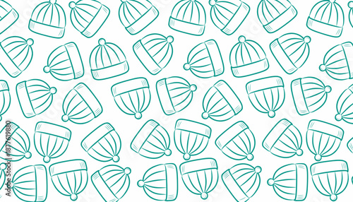 Beanie Hat Seamless Pattern Minimal Outline Background