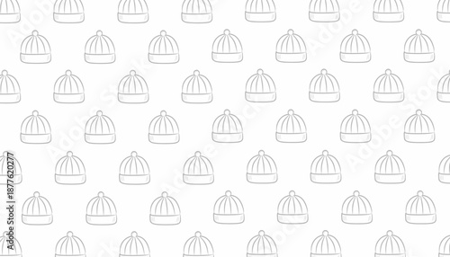 Beanie Hat Seamless Pattern Minimal Outline Background