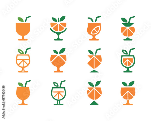 Cocktail Emblem Logos. Cocktail specials. Icon set. Set Logo of cocktail specials: fruity mix emblem. harmonious logo variations of the same emblematic