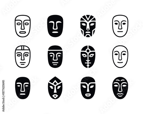 Tribal Mask Logo Set. Cultural heritage tours and indigenous experiences. Icon set. Set Logo of cultural heritage tours and indigenous experiences: tribal mask