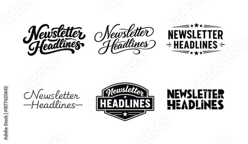 Creative Lettering Showcase. newsletter headlines set. Set lettering. harmonious lettering variations of the same emblematic concept, each with different