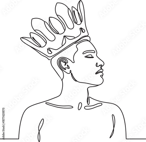 King Wearing Crown Line Art Illustration