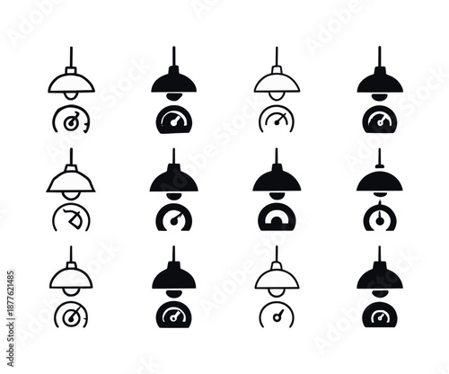 Mood Lighting Icons. Creating mood lighting with a dimmer. Icon set. Set Logo of creating mood lighting with a dimmer: pendant light. harmonious logo