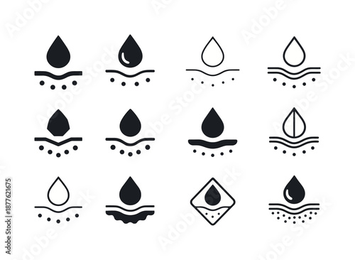 Skin Function Logos. The function of the skin. Icon set. Set Logo of The function of the skin: skin moisture droplet. harmonious logo variations of the same