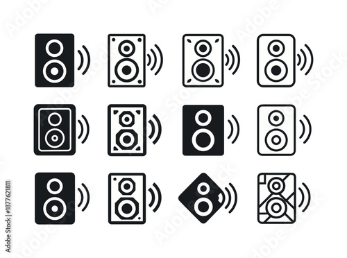 Indie Music Icons. Indie music. Icon set. Set Logo of indie music: lo-fi speaker box. harmonious logo variations of the same emblematic concept, each with