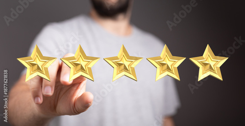Person touching five golden...