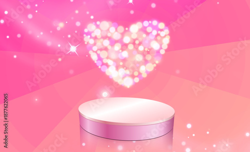 Valentine s Day Pink Podium with Glowing Bokeh Heart