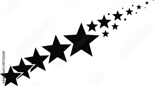 Falling star silhouettes trail featuring sparkling stars moving across night sky abstract cosmic black vector illustration design
