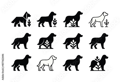 Farm Dog Logo Variations. farm dog. Icon set. Set Logo of farm dog: working dog silhouette. harmonious logo variations of the same emblematic concept, each