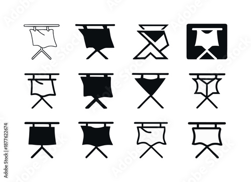 Laundry Rack Icons. Laundry drying rack. Icon set. Set Logo of laundry drying rack: wind-blown clothes drying. harmonious logo variations of the same