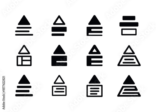 Harmonious Typographic Logos. Typographic hierarchy. Icon set. Set Logo of typographic hierarchy: text block structure. harmonious logo variations of the same