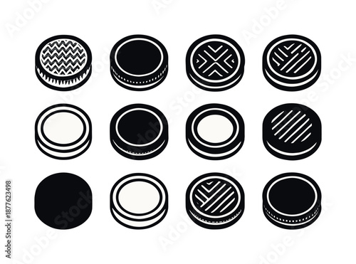 Mason Jar Lid Icons. mason jar lid. Icon set. Set Logo of mason jar lid: textured grip lid. harmonious logo variations of the same emblematic concept, each