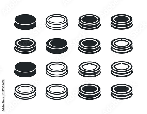 Mason Jar Lid Icons. mason jar lid. Icon set. Set Logo of mason jar lid: two-piece sealing lid (ring + cap). harmonious logo variations of the same emblematic