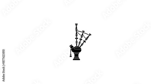 A silhouette of a musical instrument with pipes and a bag, on a white background