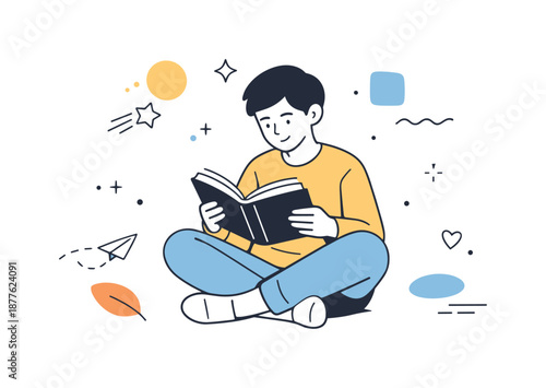 Peaceful Reading Escape. Reading a book. A person sitting comfortably and reading, fully focused on the pages. Quiet concentration and peaceful solitude with