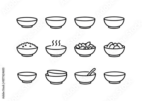 Everyday Bowl Icons. Everyday Bowl. Line icon set of Everyday Bowl: daily use bowl, home kitchen bowl, casual meal bowl, simple food bowl, family bowl,
