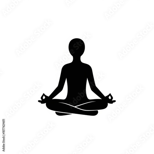 Serene silhouette of a person meditating in a peaceful lotus position on a calm surface from a front viewpoint