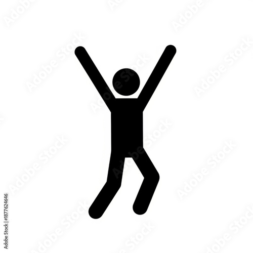 Silhouette of a person jumping in joy with arms raised in triumph and celebration