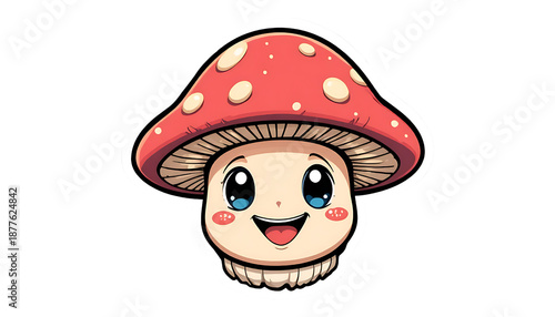 Fantasy Mushroom Character with Glowing Eyes Smiling Cartoon Fungi PNG