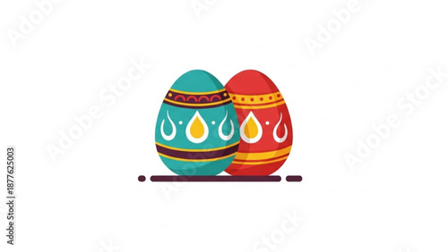 Colorful Easter Eggs with Ornaments on White Background