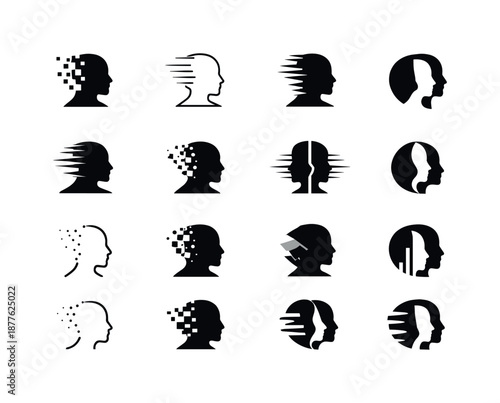 Emotional Hurt Icons. Emotional hurt. Icon set. Set Logo of emotional hurt: fading silhouette. harmonious logo variations of the same emblematic concept, each