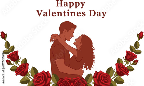 ector Artwork of Valentine’s Day with Romantic Couple and Flowers 