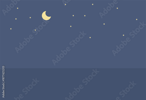 Night Sky With Moon And Stars Background Illustration For Web Design, Presentation, Banner, Calm Atmosphere, Evening Scene And Minimal Landscape Use