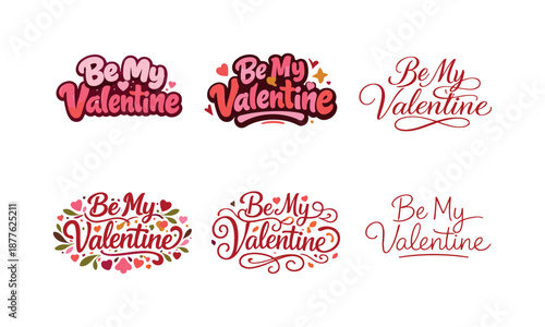 Creative Lettering Varieties. Romantic February tones lettering. Set lettering. harmonious lettering variations of the same emblematic concept, each with