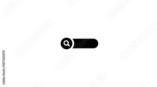 A search bar icon is depicted in black against a stark white backdrop