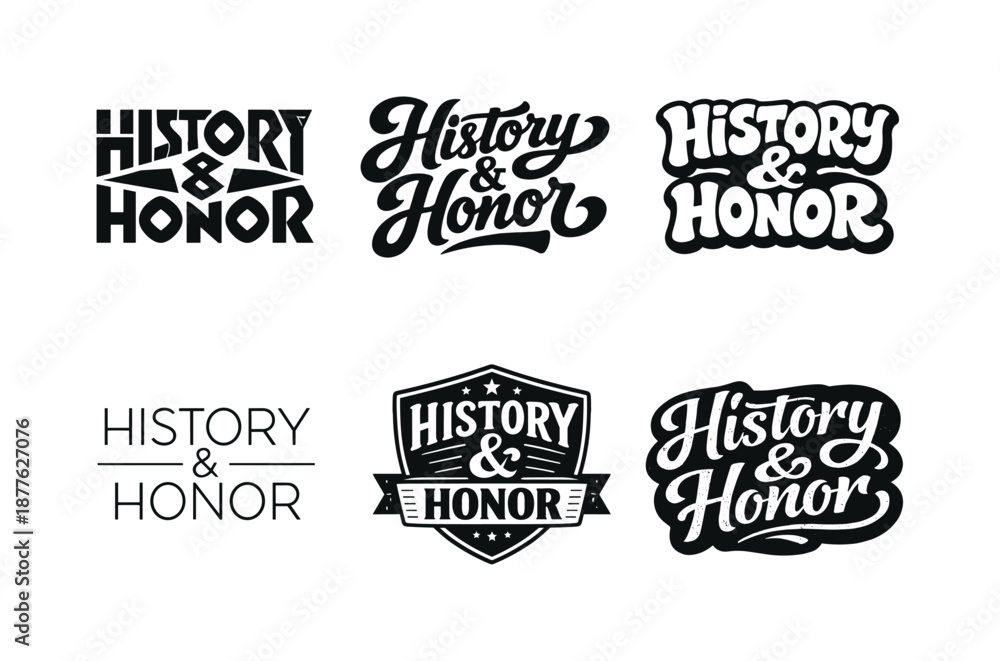 Fototapeta premium Emblematic Lettering Styles. History and honor. Set lettering. harmonious lettering variations of the same emblematic concept, each with different artistic