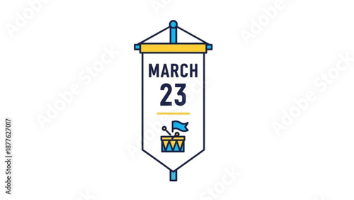 March 23 Banner with Shopping Basket and Flag Isolated on White