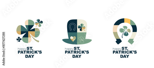 St. Patrick's Day logo set. Modern geometric design.