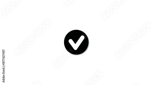 A black circle with a white checkmark icon, centered on a white background