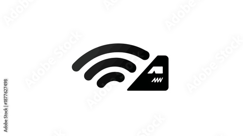 A black and white icon represents wireless communication with curved lines and a stylized shape