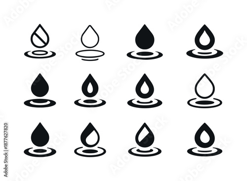 Weightless Logo Variations. Weightlessness. Icon set. Set Logo of weightlessness: hovering droplet. harmonious logo variations of the same emblematic concept,