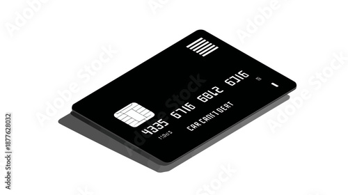 An isometric view of a black, modern payment card angled slightly to the right with shadow